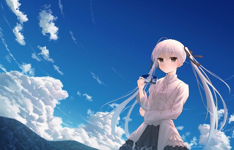 gothic lolita, cumulo-nimbus, girl, gray twin ponytails, country, Yosuga no Sora, Sora Kasugano, scenery