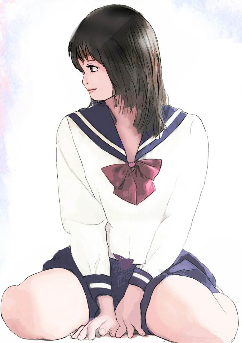 ぺたん（リテイク）|SAIしか使えない的水手服少女插画图片