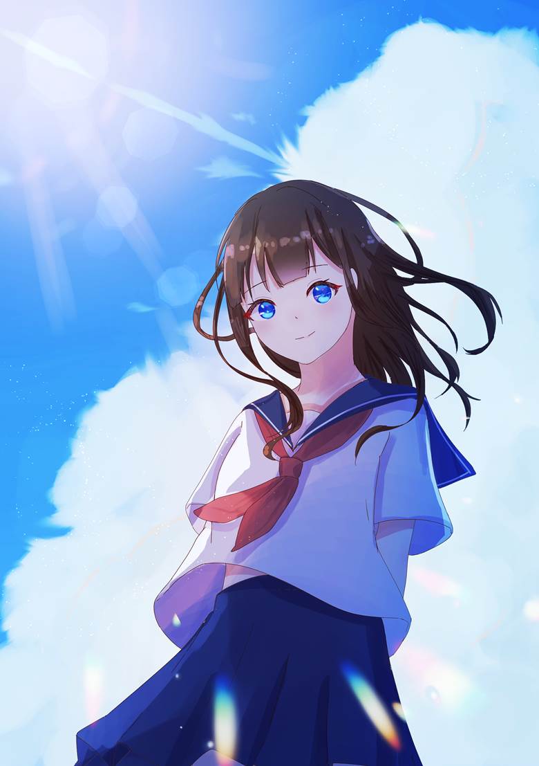 original, girl, summer, sky, sailor uniform