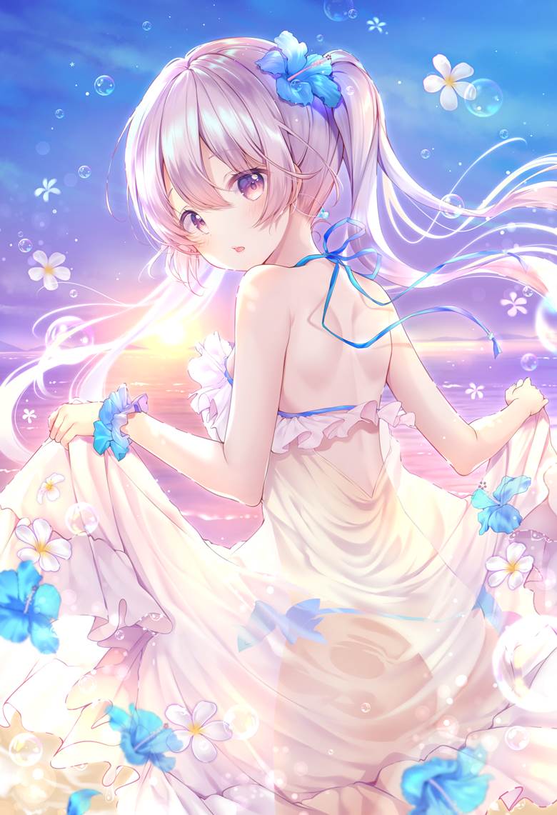 原创, 女孩子, 夕阳, 夏天, 泳装, 双马尾, 扶桑花, sea, 海滩, 原创10000users加入书籤