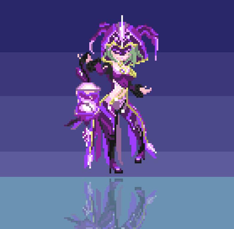 pixel art, Genshin Impact, 16-color pixel art, lightning, purple