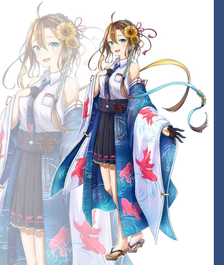 女孩子, 立绘, uniform, yukata, 金鱼, summer festival, 手套, 挑染, sunflowers