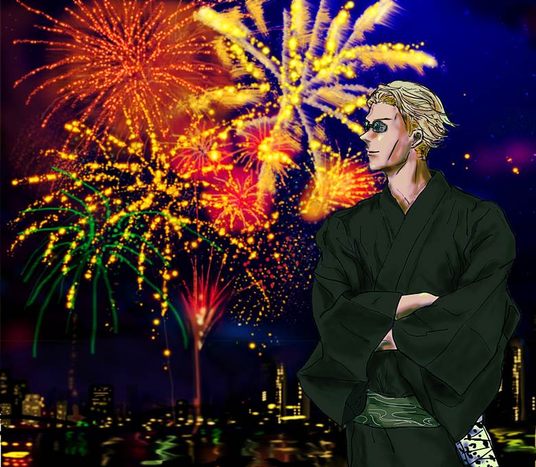 Kento Nanami, 七海海, Jujutsu Kaisen, 夏天, night view, 焰火, 咒术回战插画