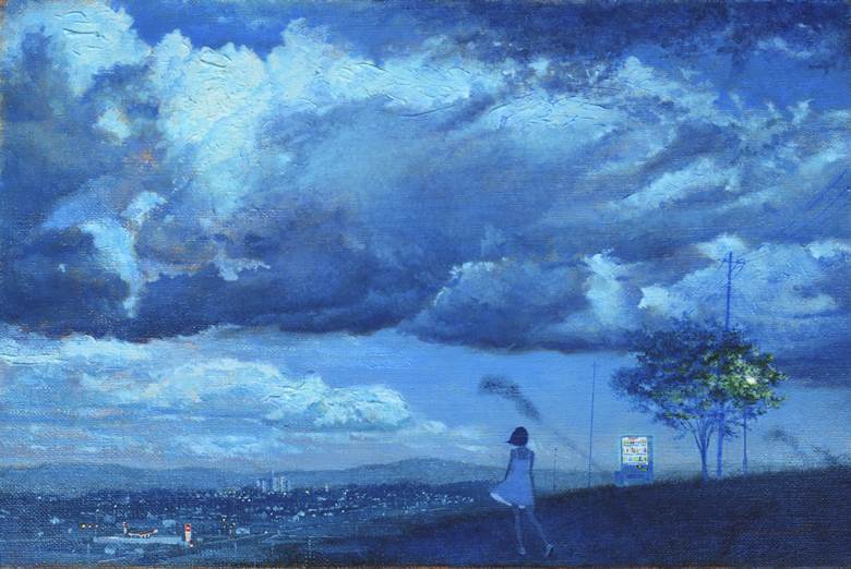油画, vending machine, 女孩子, 手绘, 风景, night, 夏日天空