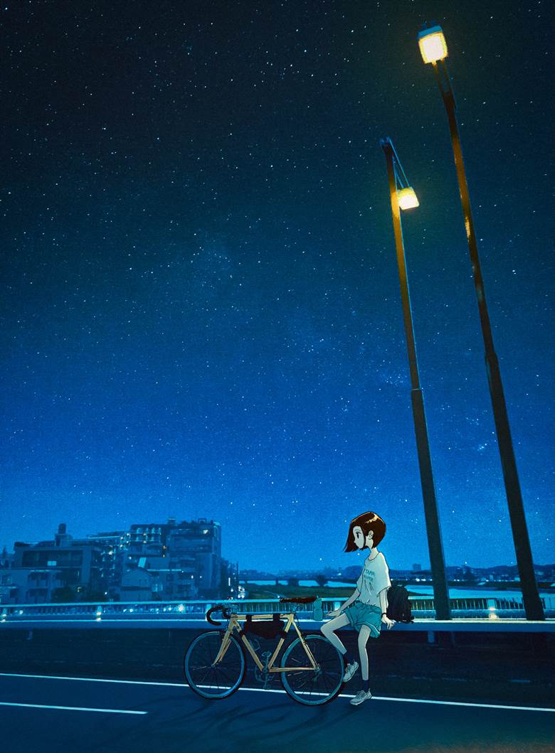 bridge, everyday life, 风景, 夏天, night, 自行车, young girl, 女孩子