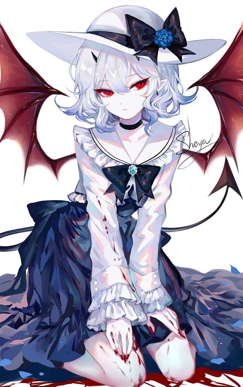 original, girl, white hair, demon, black, fair skin, red eyes, vampire, original 10000+ bookmarks