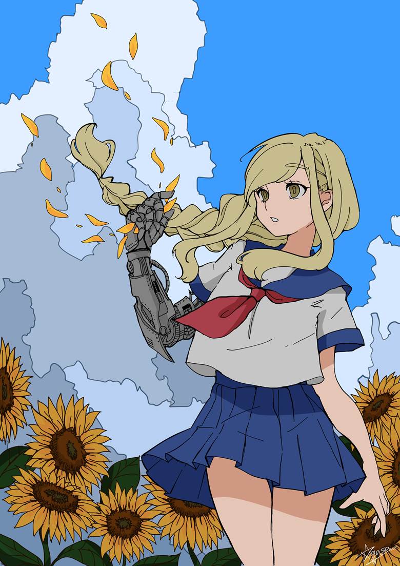 夏天, 水手服, sunflowers