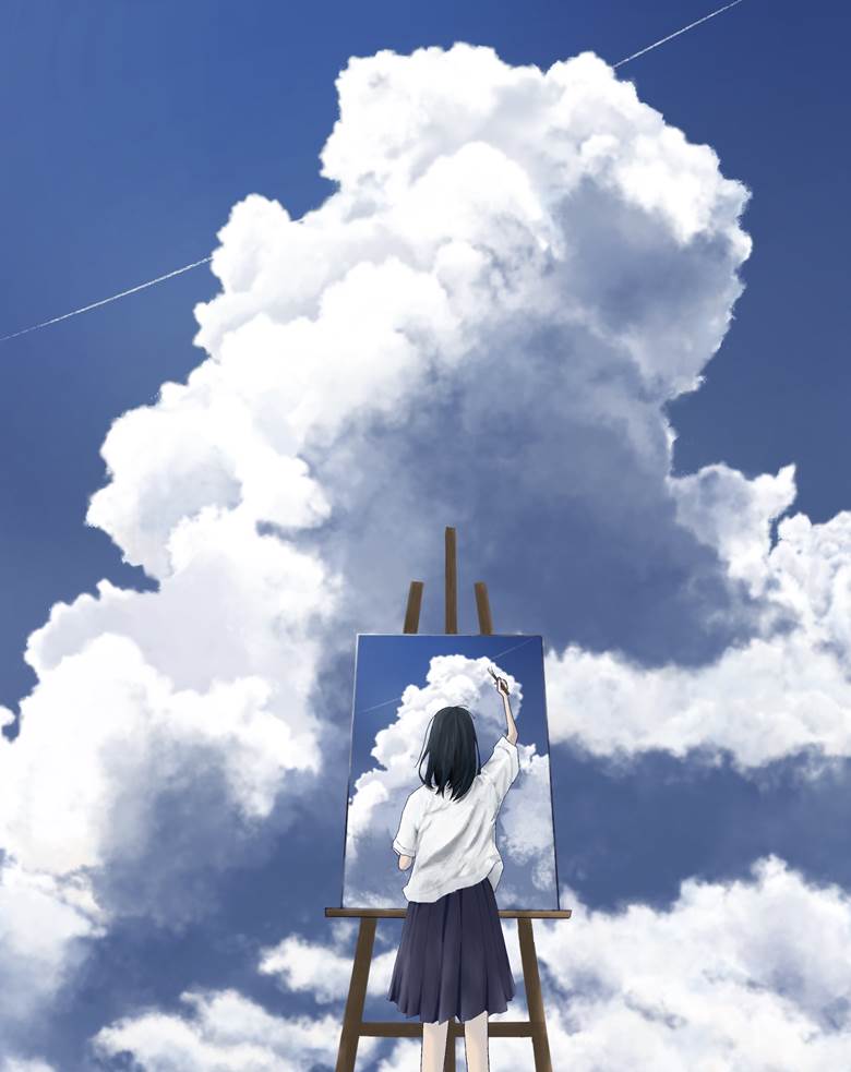 云, 夏天, 插画, background, landscape painting, nostalgic, 原创