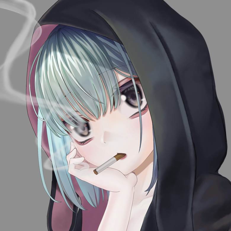 original, girl, smoking, silver hair, boy-cut, chin resting