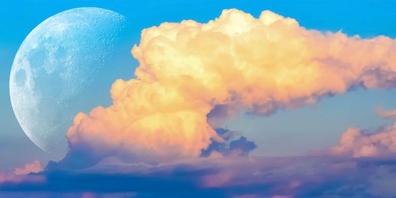 积雨云, 夕阳, 黄昏, mysterious, fantasy, 风景, science fiction, SF/fantasy, moon