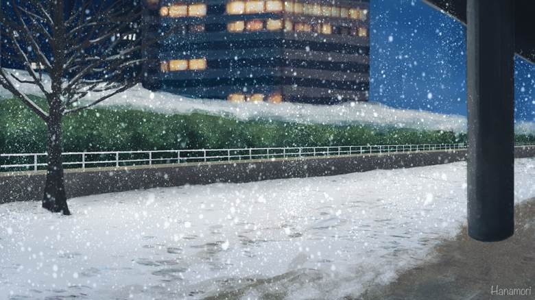 ビルと雪道|花森(はなもり)的冬天风景插画图片