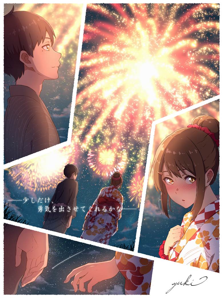 原创, 女孩子, 男孩子, 焰火, night sky, love, 夏天, summer festival