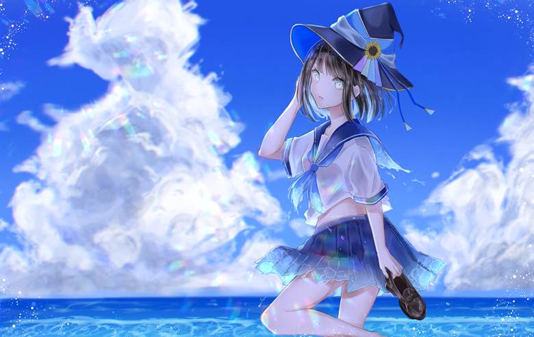 苍の魔法あおシュガー的水手服少女插画图片
