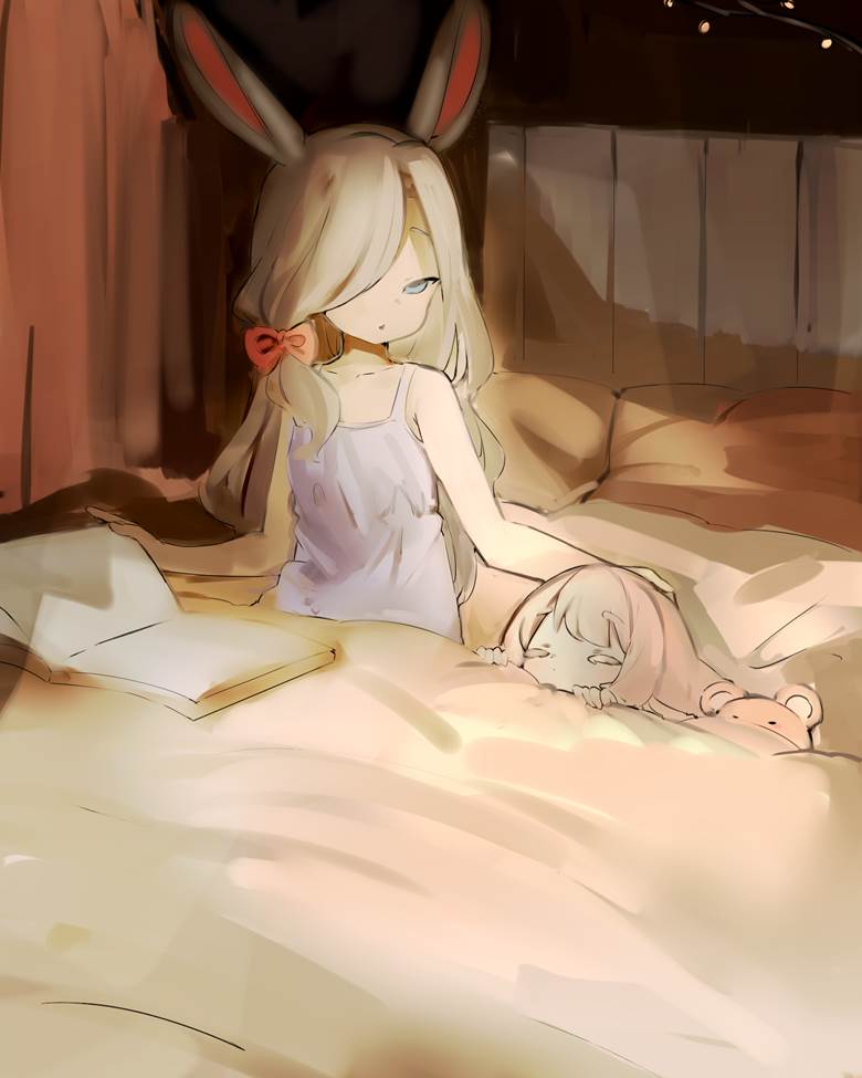 bunny, 兔子, 女孩子, 兽耳, 银发, 粉色头发