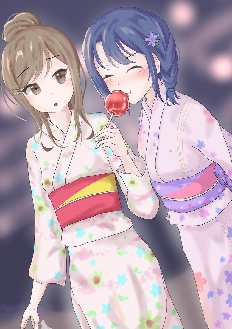 安达与岛村, Adachi/Shimamura, yuri, summer festival, yukata, 岛村抱月（安达与岛村）, Sakura Adachi, indirect kiss