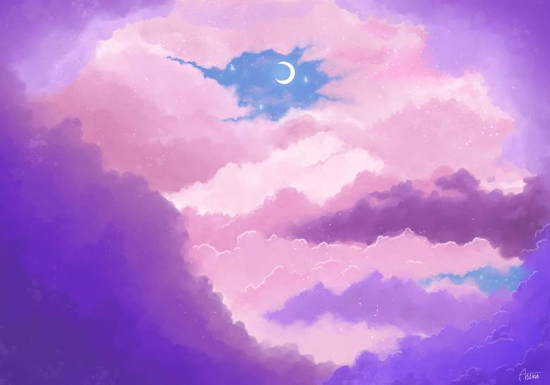 紫とピンクの云|芦名的天空云层插画图片