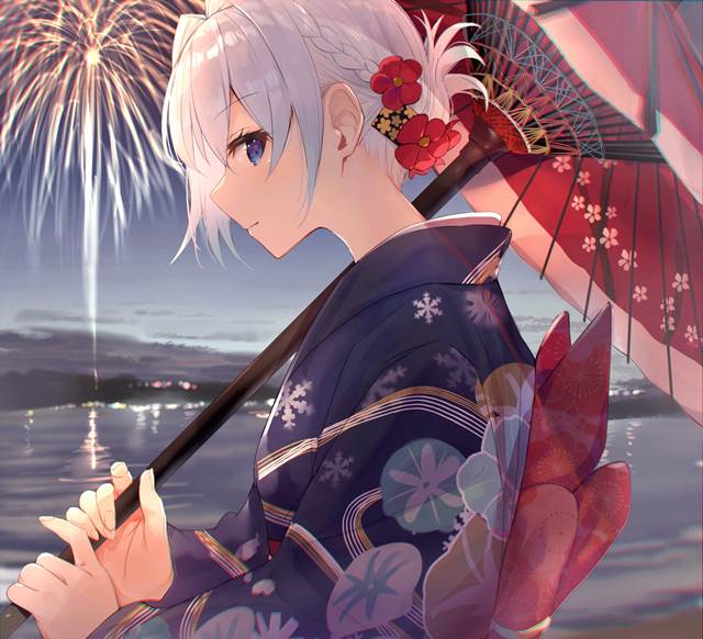 女孩子, yukata, 龙王的工作！, 空银子, 焰火, sea, Eros, 原创1000users加入书籤, Japanese umbrella