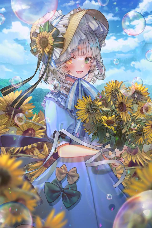 一张向日葵,少女,夏天绘画图片