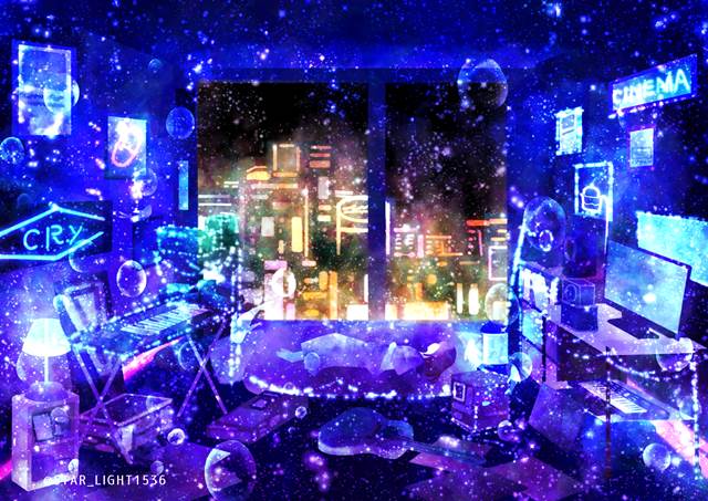 插画, 原创, 房间, 女孩子, 乐器, neon sign, Original 250+ bookmarks