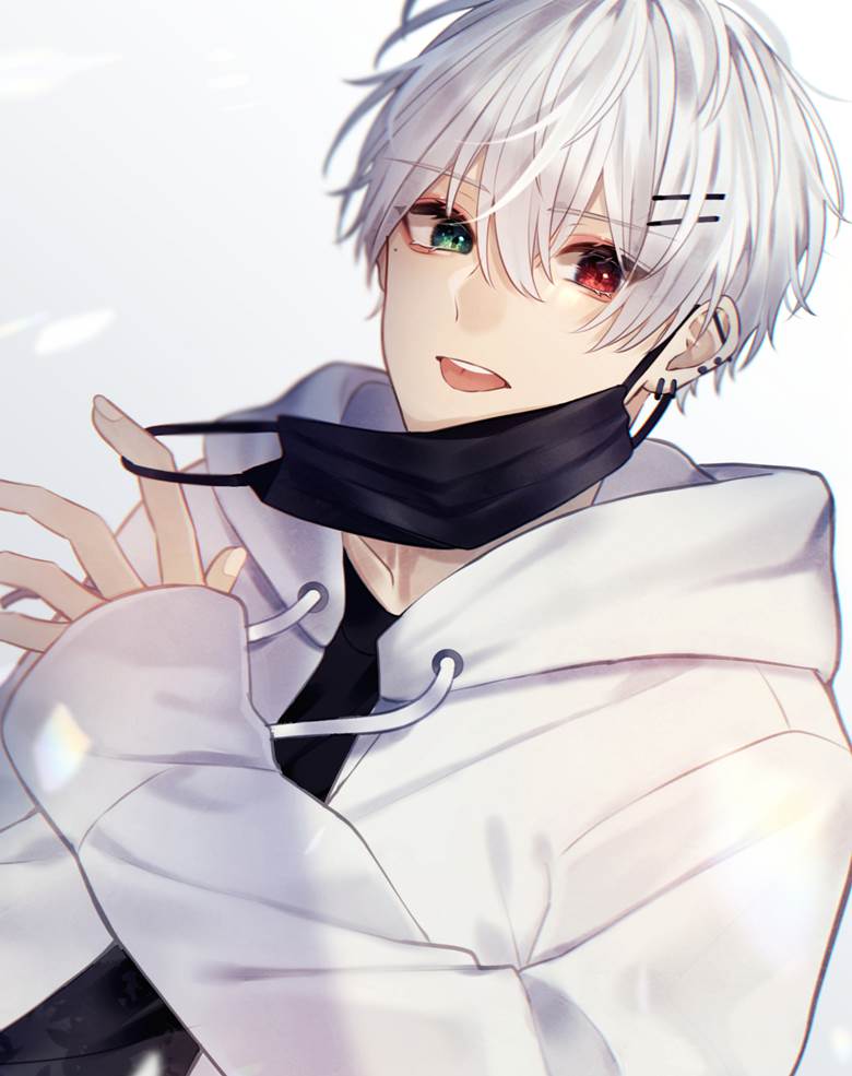 原创, 原创, 男孩子, 创作男子, 面具, 连帽衫, 白发