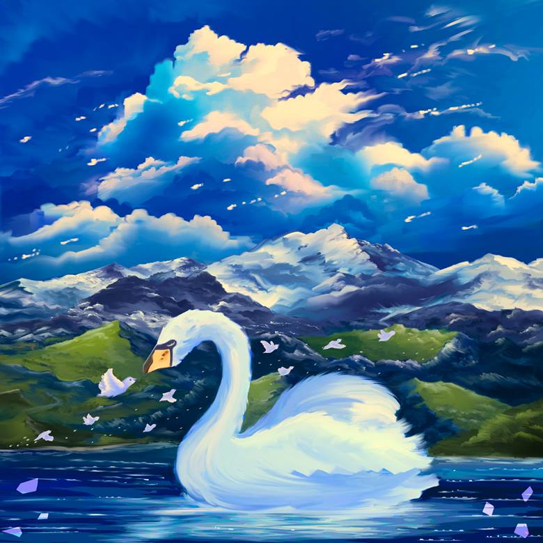 原创, 白鸟, 云, sky, mountain, 鸟, 夏天, scenery, 蓝