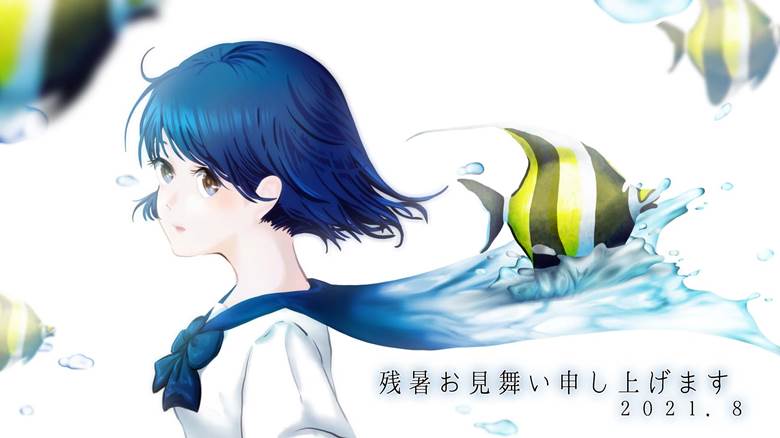 原创, 女孩子, 水手服, tropical fish, 夏天