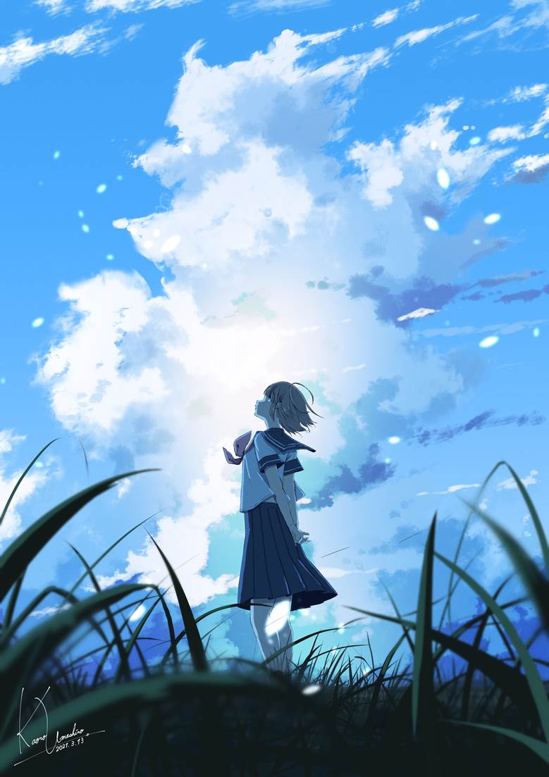 青空|梅白かおろillust的天空云层插画图片
