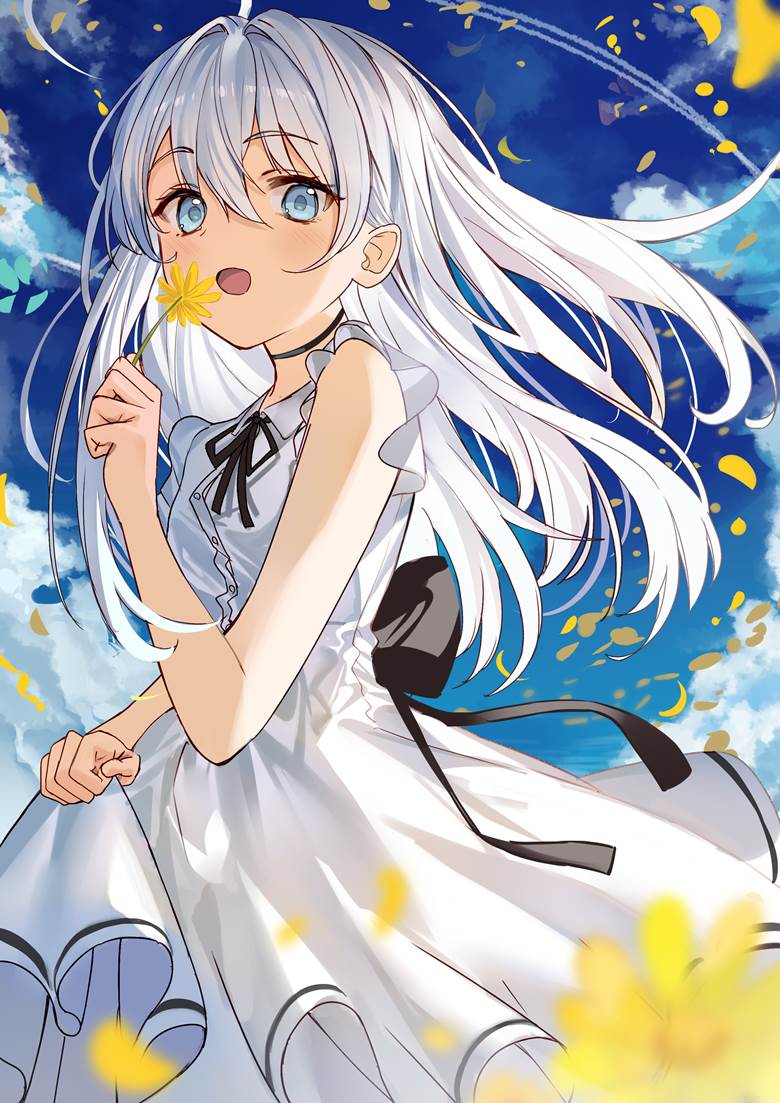 original, girl, white hair, dress, Pinching Garments, string ribbon, shirt dress, summer dress, white dress