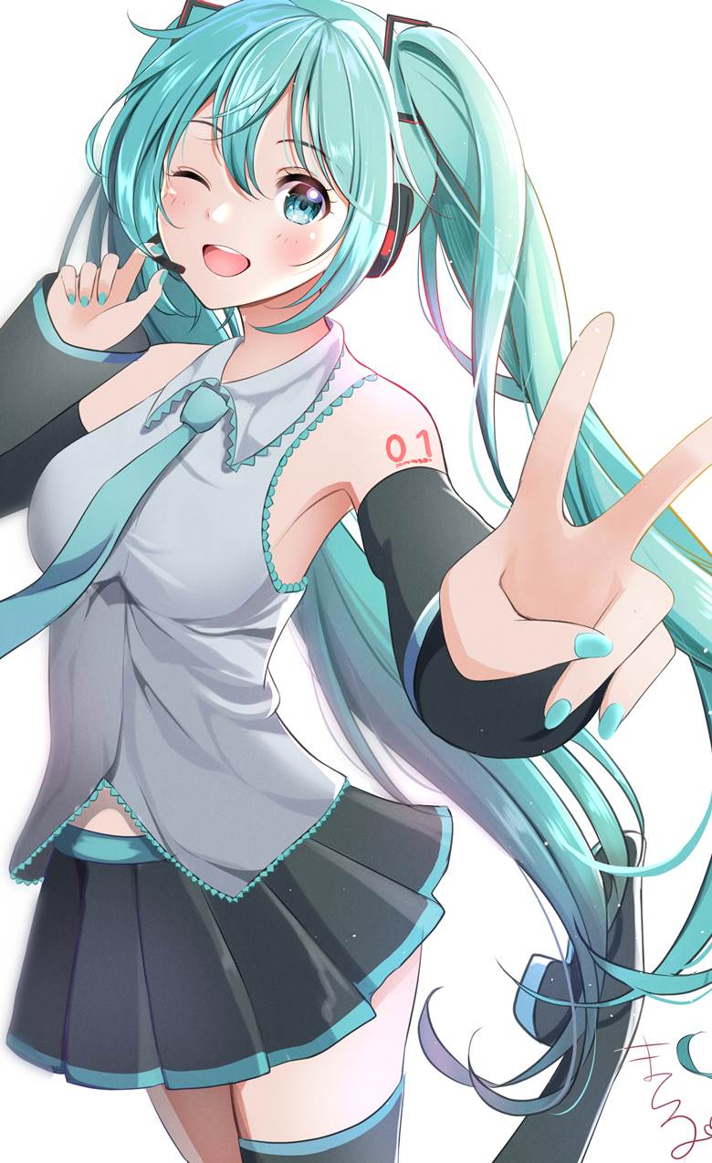 hatsune miku, Hatsune Miku birthday festival, peace sign, VOCALOID 100+ bookmarks, nail polish, Vocaloid 1000+ bookmarks