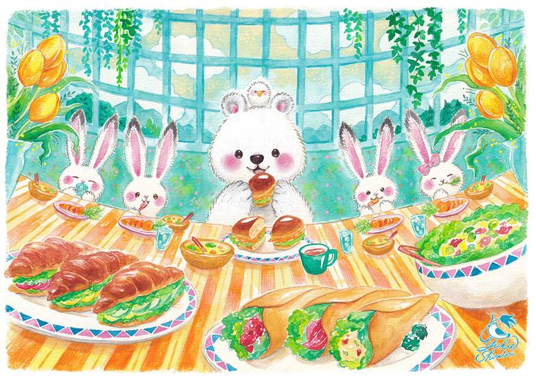 食事|しらとりゆきえ的小兔子动物插画图片