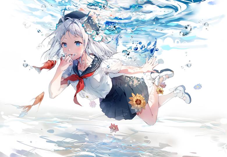 水|可楽子/cocora的水手服少女插画图片