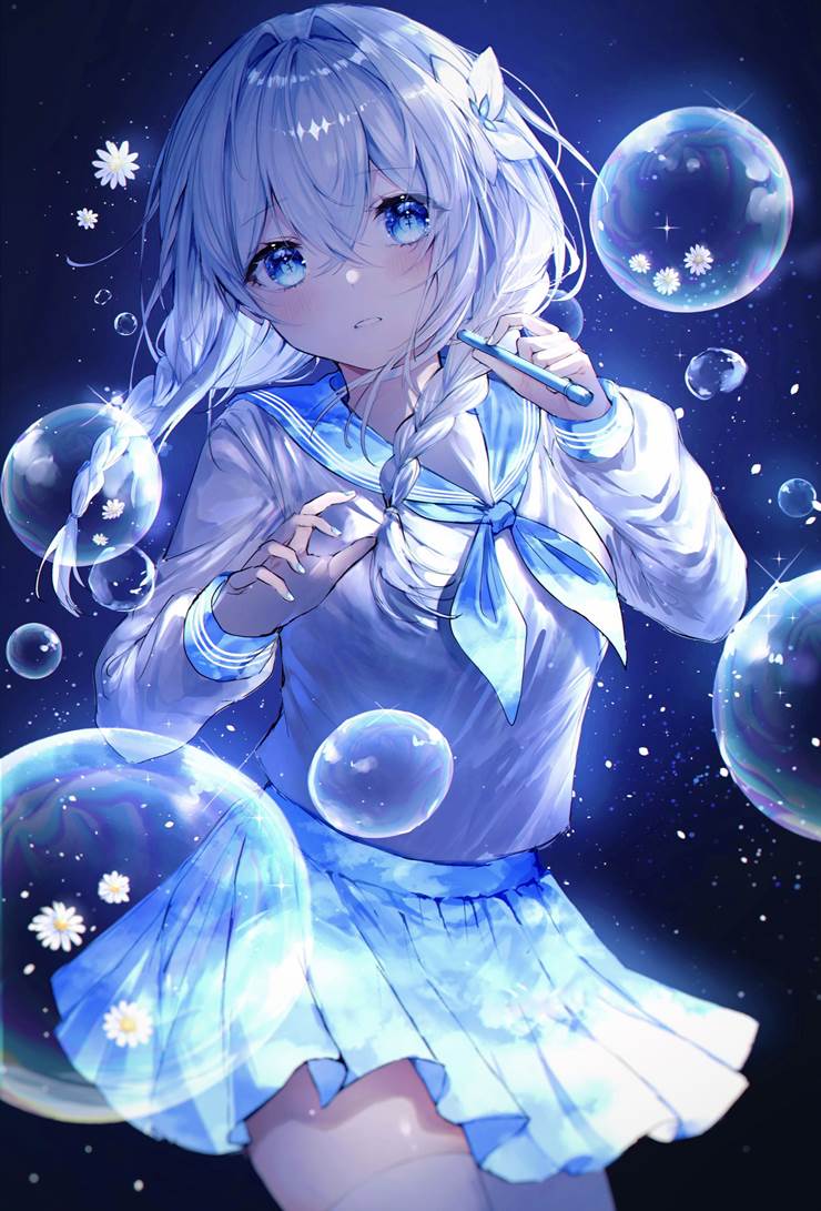 Sky blue|Noyu的水手服少女插画图片