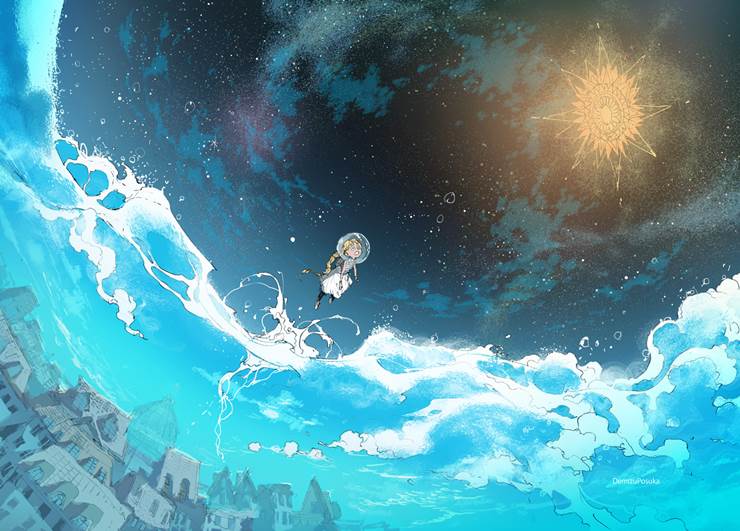 creation, refined taste, original 5000+ bookmarks, partially in water, levitation