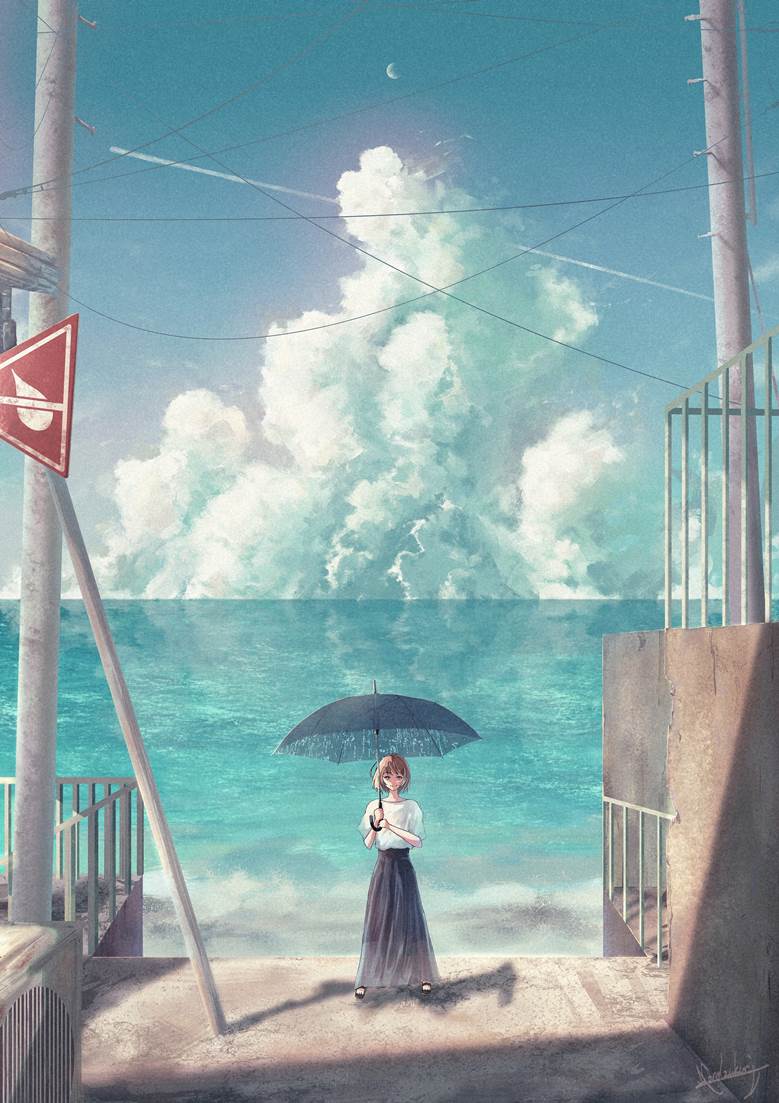 原创, background, 风景, 云, 女孩子, 夏天, sea, 夏日天空