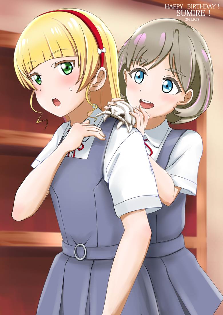 9月28日は平安名すみれさんの御诞生日|漆沢みちを的背心裙少女插画图片