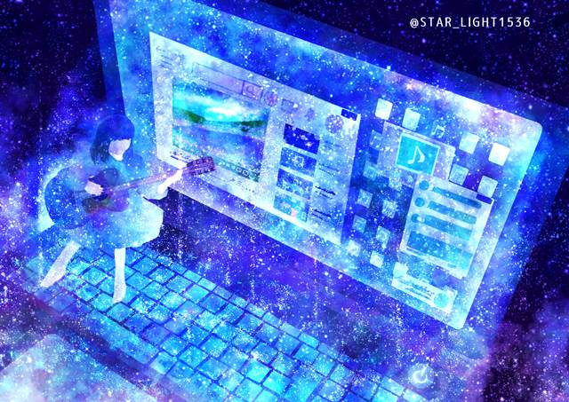 原创, 插画, 女孩子, computer