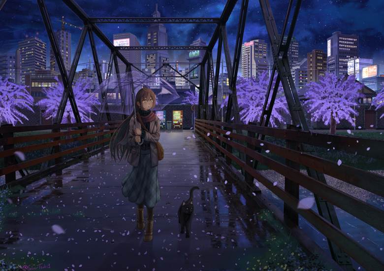 樱桥 (Sakura Bridge)|SilverTsuki(银月）的桥梁风景插画图片