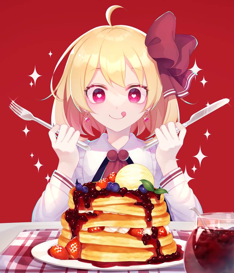 一张少女吃饭中,眼睛爱心,东方Project,东方eat,露米娅,薄饼绘画图片