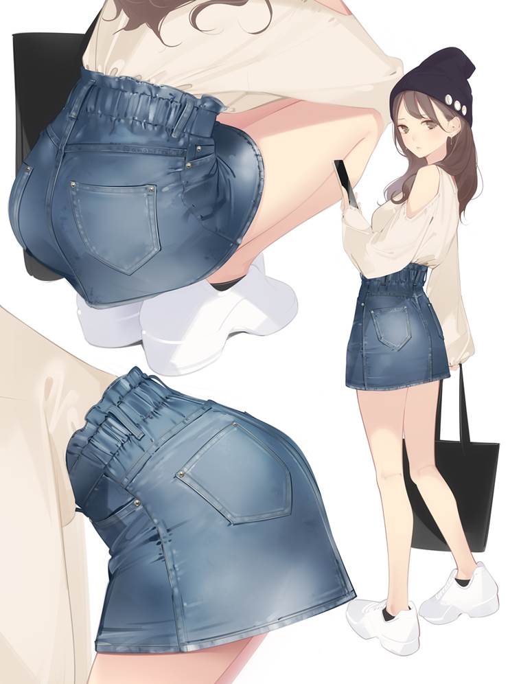 蓝色短裙的动漫同人插图，pixiv里的精选
