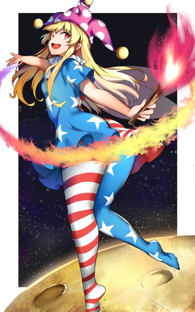 Touhou, Clownpiece, Clownpiece's thighs, Pierrot of the Stars, soles in stockings, beautiful legs, Touhou Project 500+ bookmarks