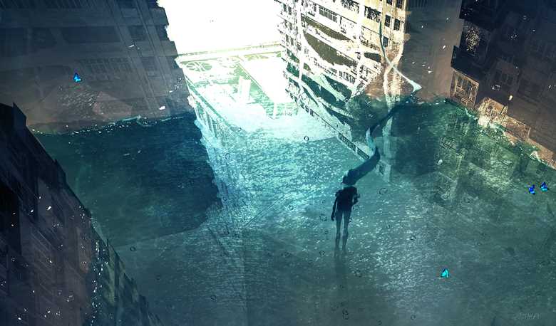 水下的城市风景Pixiv同人插画图片