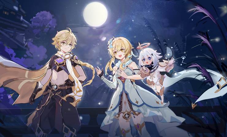 illustration, Genshin Impact, sky, Paimon, Aether (Genshin Impact), 请不要给二次创作作品加上原创标签