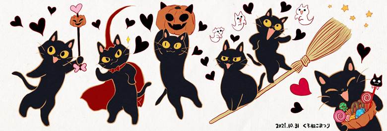 くろねこまつり2021|ねずみ和尚的黑猫动物插画图片