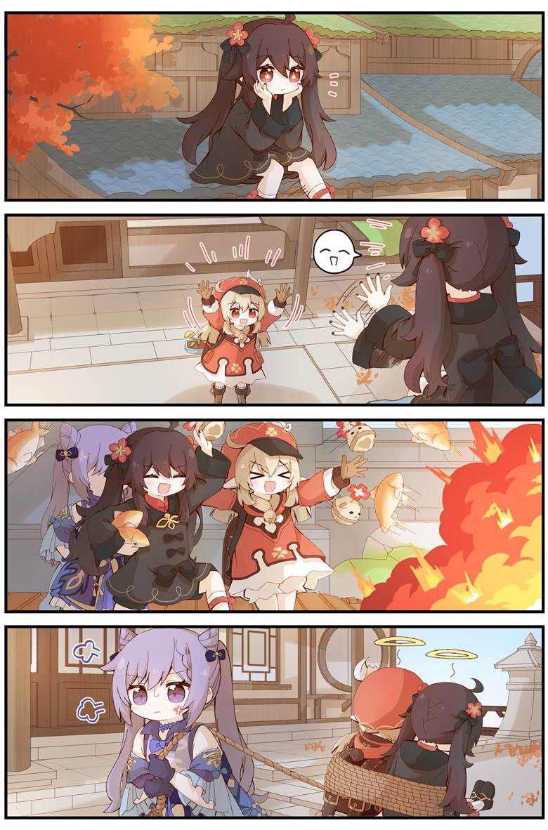 Genshin Impact, 可莉（原神）, Hu Tao (Genshin Impact), Keqing (Genshin Impact), 原神10000收藏, 嘛，也就这样吧, 志村注意后面！