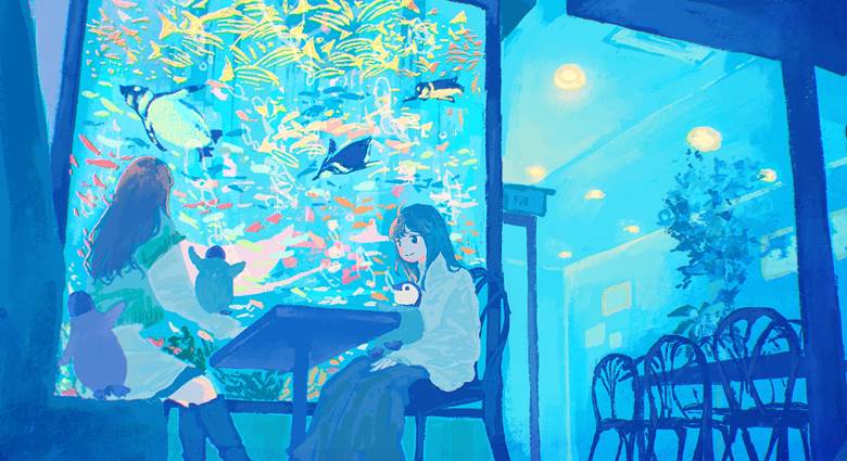 海中吸茶|tabi的Pixiv风景壁纸插画图片
