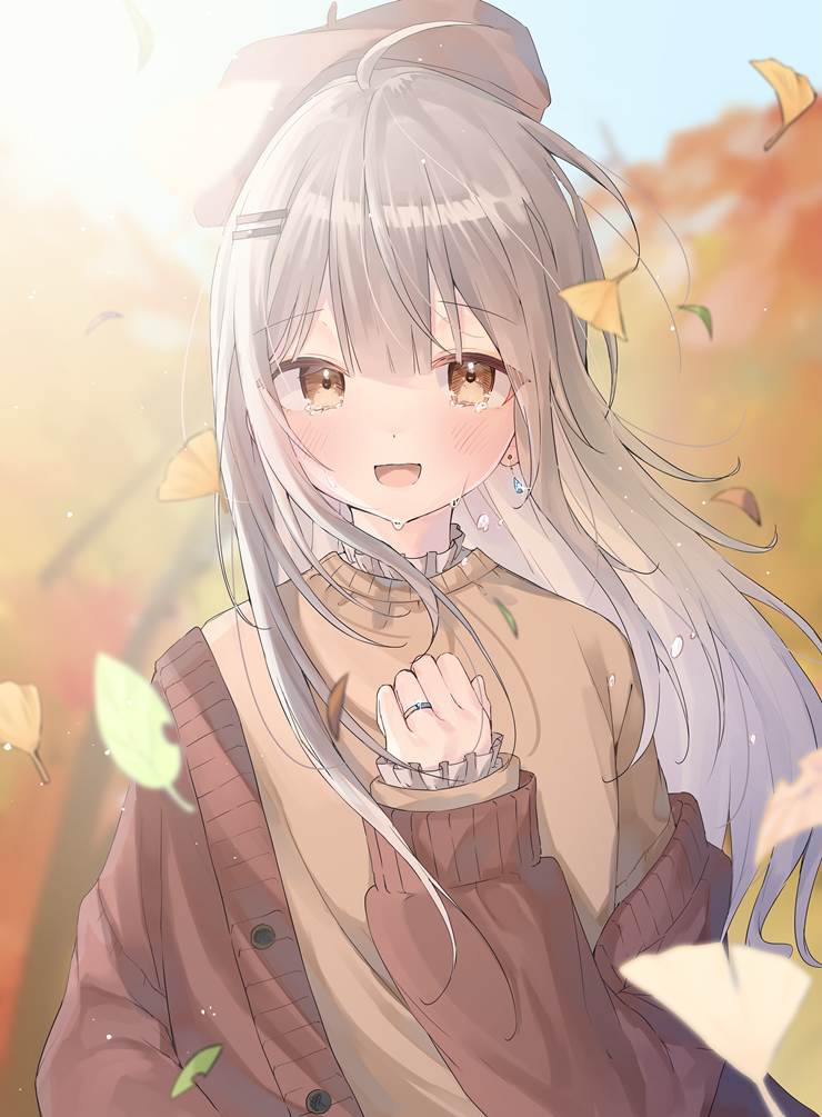 red eyes, 戒指, autumn leaves, 白发, 原创, 女孩子, 眼泪