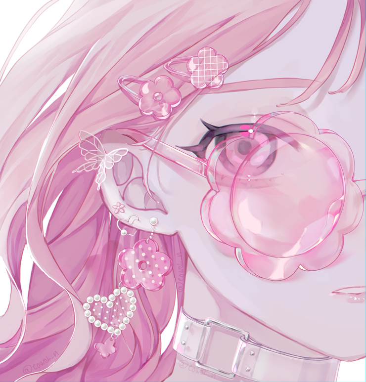 clear × pink|插画师猫目トヲル的太阳镜人物插画图片