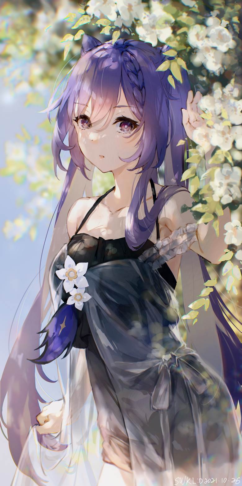 Genshin Impact, doujin, Keqing, flower, Genshin Impact 10000+ bookmarks