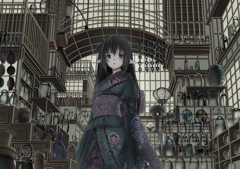 原创, 女孩子, kimono dress, background, building, 和风