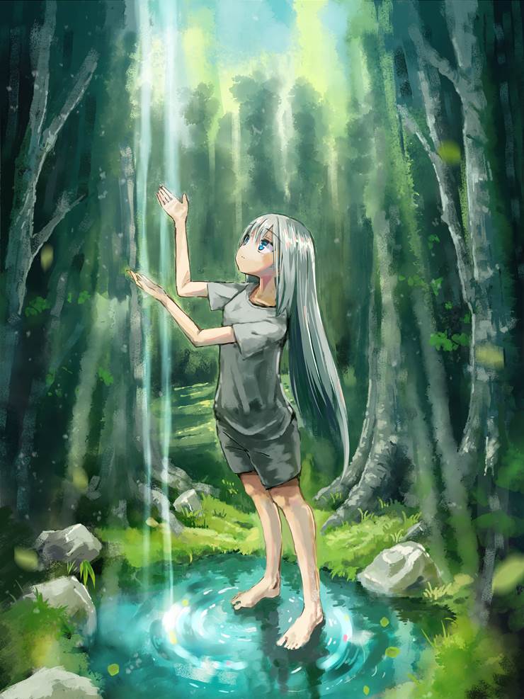 原创, 女孩子, 风景, water surface, forest, 原创1000users加入书籤, 赤脚, waterfall